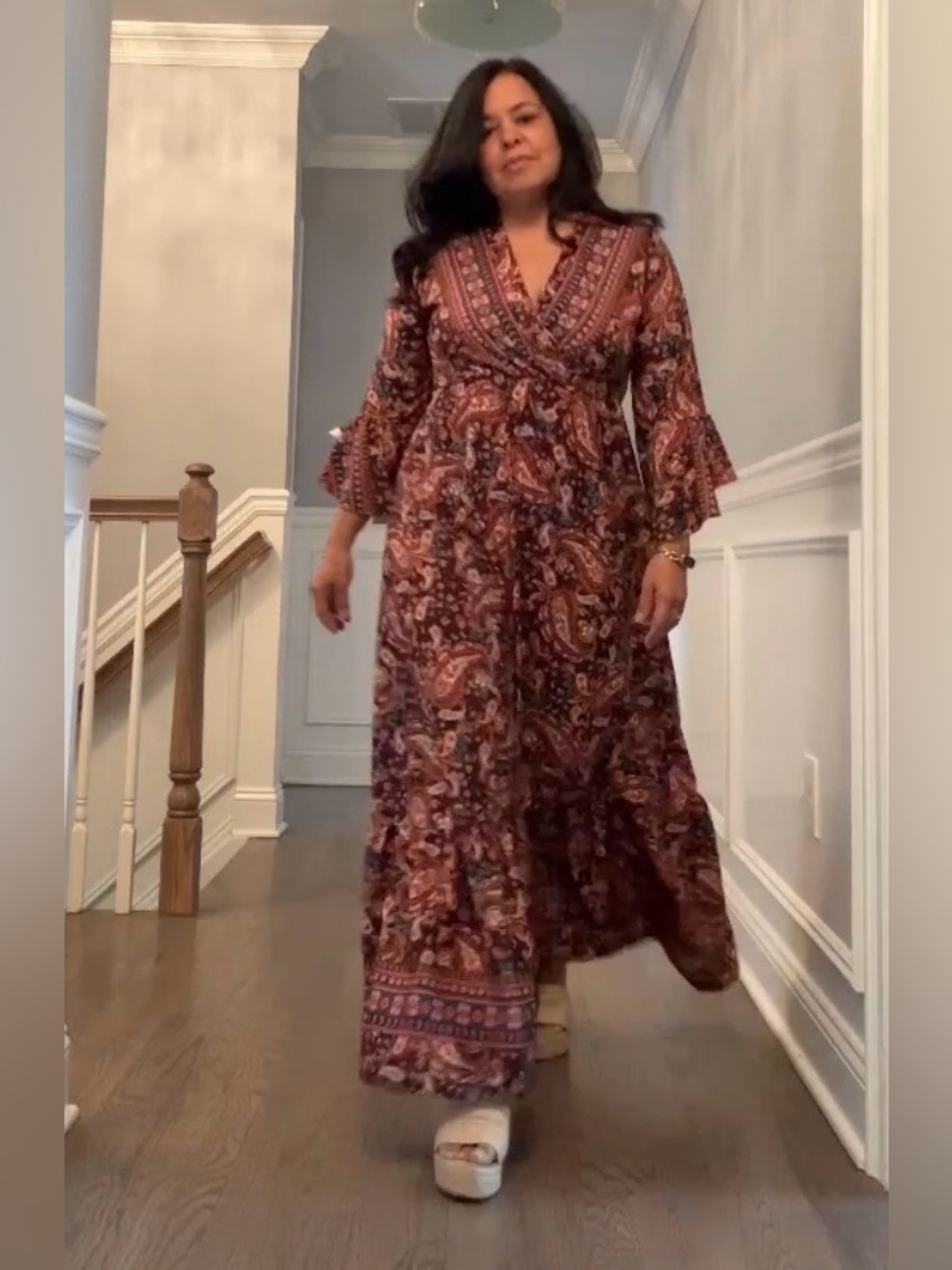 Bohemian Paisley Wrap Maxi Dress in Brown
